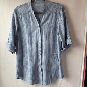 Frieze Sz L Linen/cotton/Rayon Shackleton Blue Random Stripes High Quality